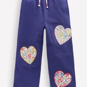 Mini Boden Blue Sweatpants with Floral Heart Patches NWOT Size 5/6